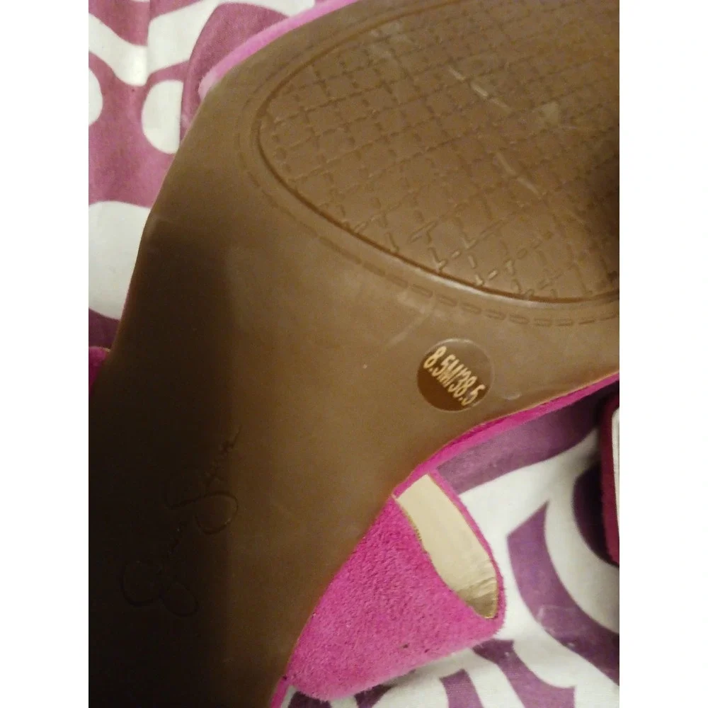 Jessica Simpson‎ Fuschia Suede Peep Toe Crossover Stiletto Heels, Size 8.5